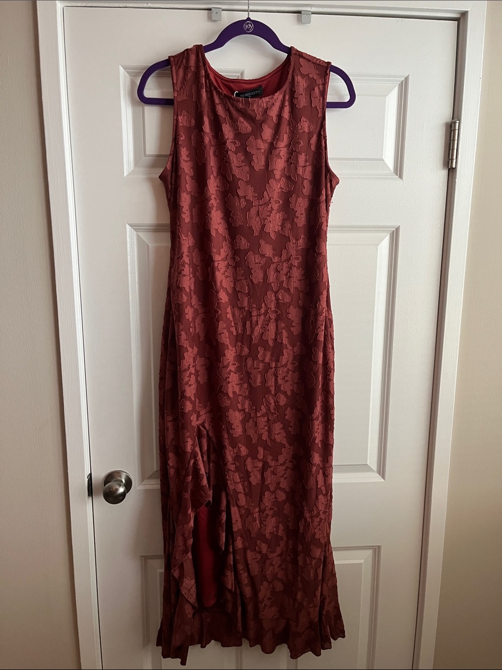 Sleeveless Floral Jacquard Maxi Dress in Rust